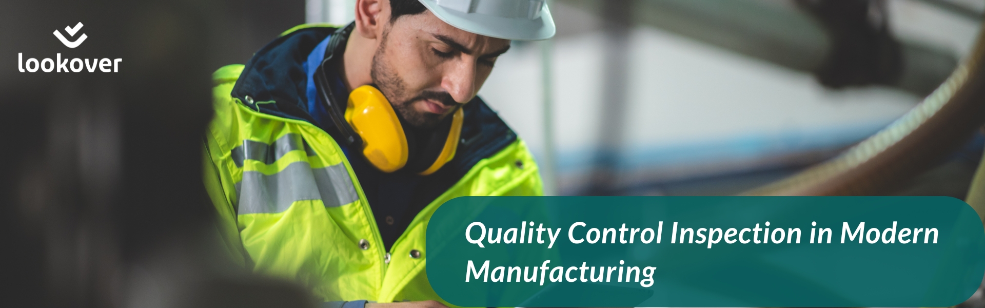 Illustration of a factory inspector using Quality Control Management Software for product inspection, showcasing digital tools for modern quality control.
